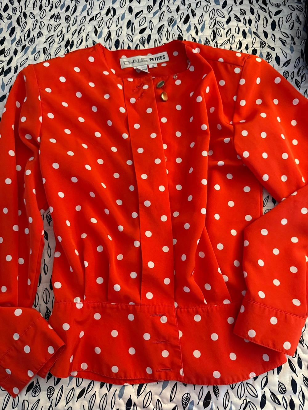 CLAUS Petites Red Polka Dot Button-Down Blouse